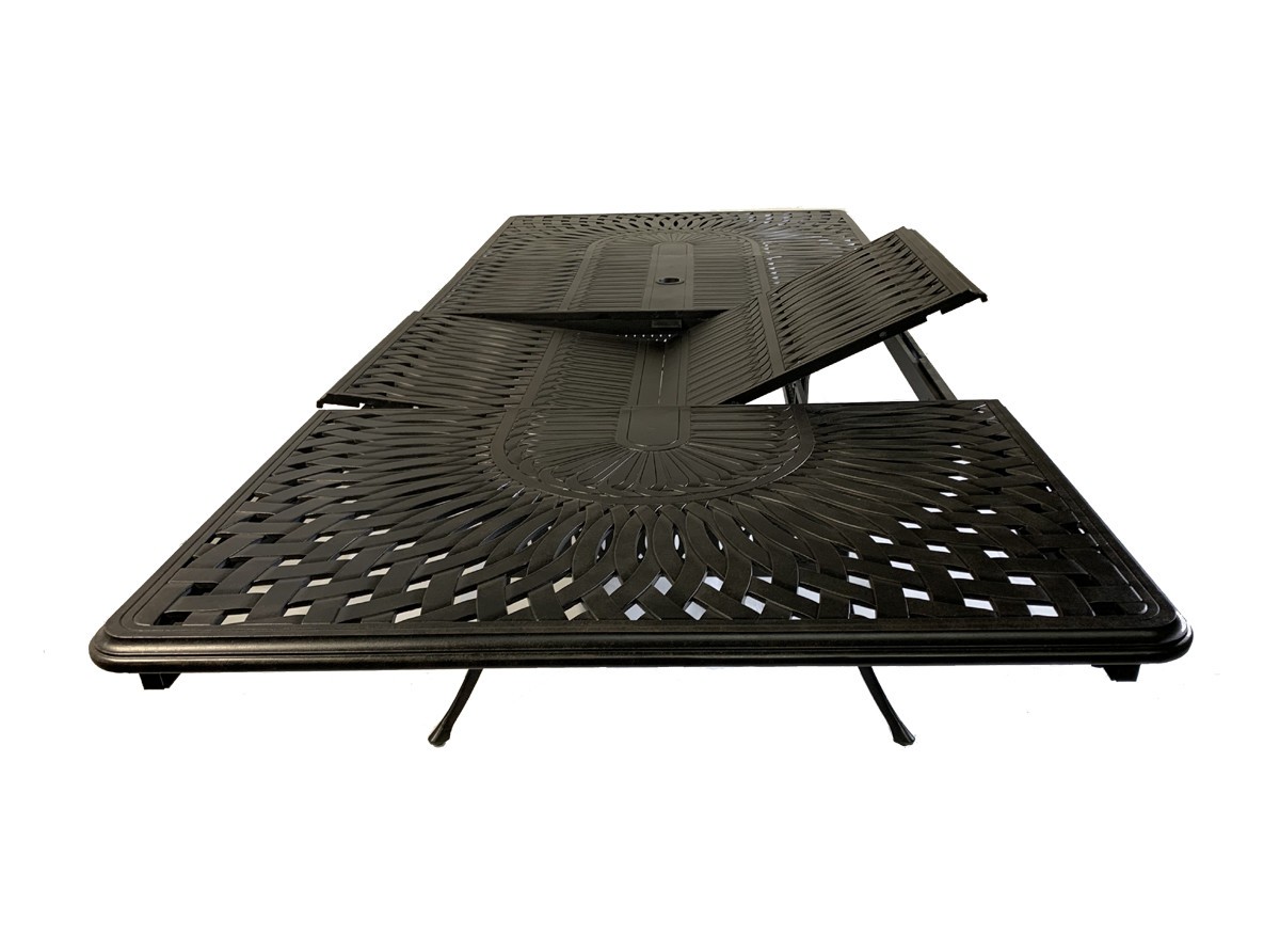 Patio outdoor dining table Santa Clara cast Aluminum rectangular extendable 132"
