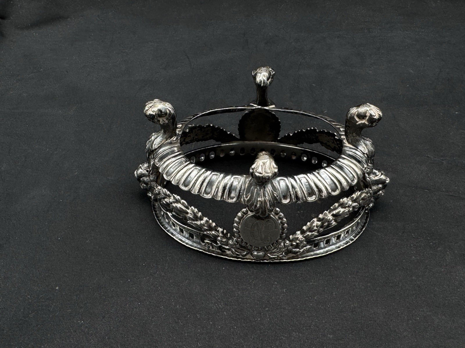 ANTIQUE FRENCH STERLING SILVER MASTER SALT CELLAR W/ COBALT BLUE GLASS INSERT