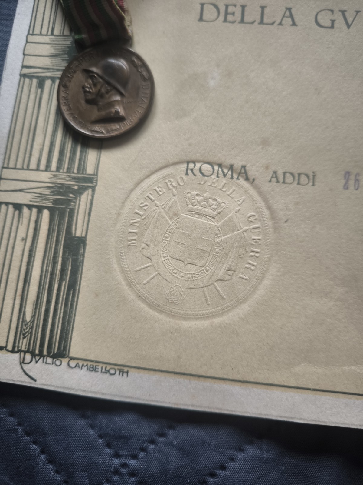 Ww1 Italian Carso-Isonzo Victory Medals with Award Reali Carabinieri Captain