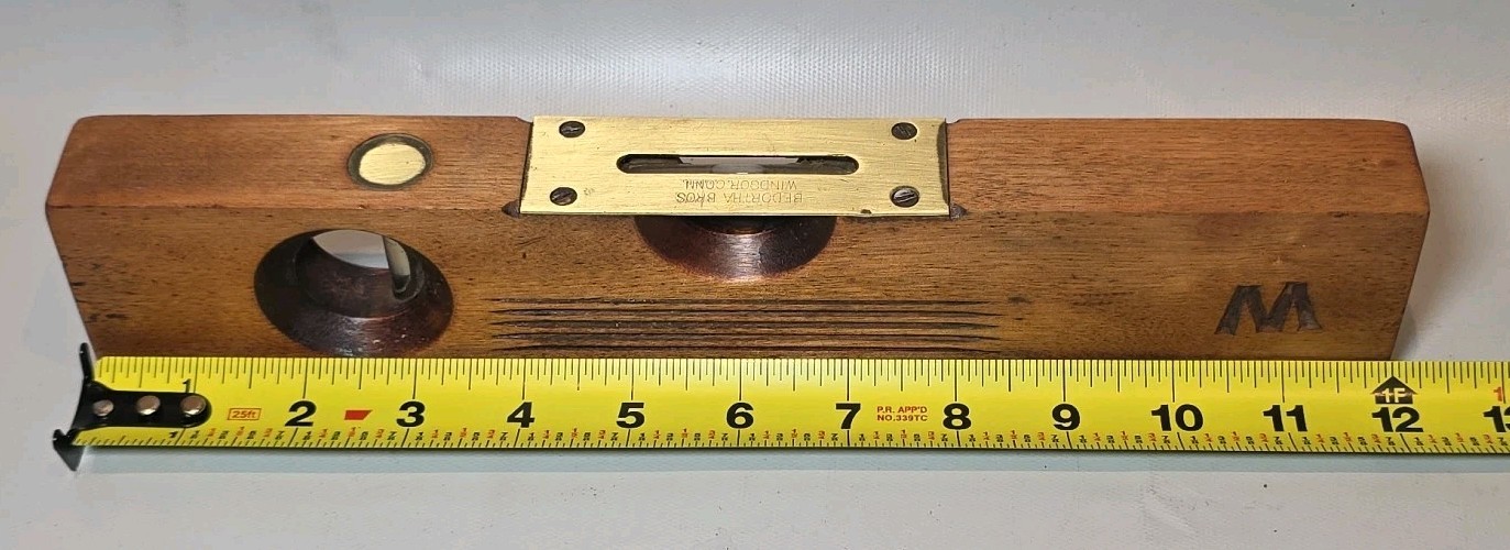 Antique Wood Bedortha Bros 12" (2) Bubble Woodworkers Level Tool Windsor, Ct