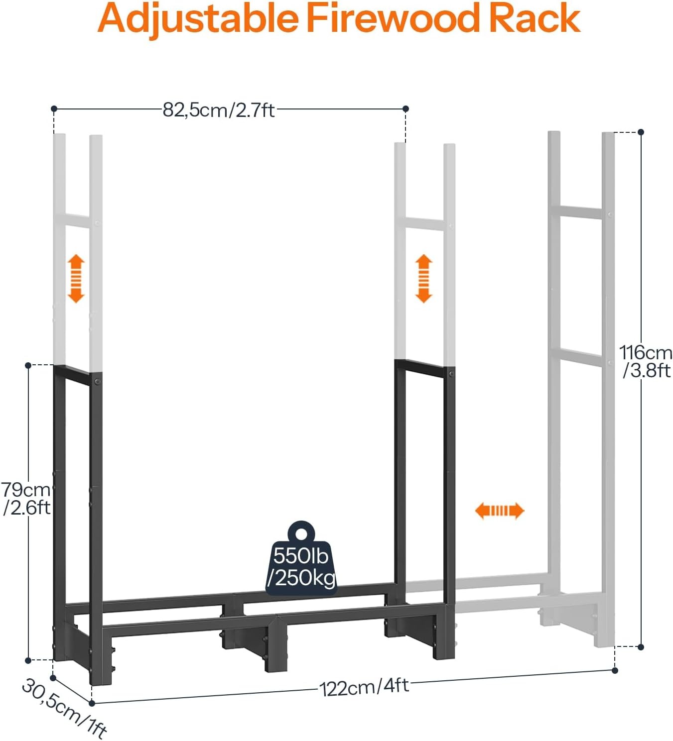 4FT Firewood Rack with Cover Outdoor Firewood Log Rack Adjustable Log Holder