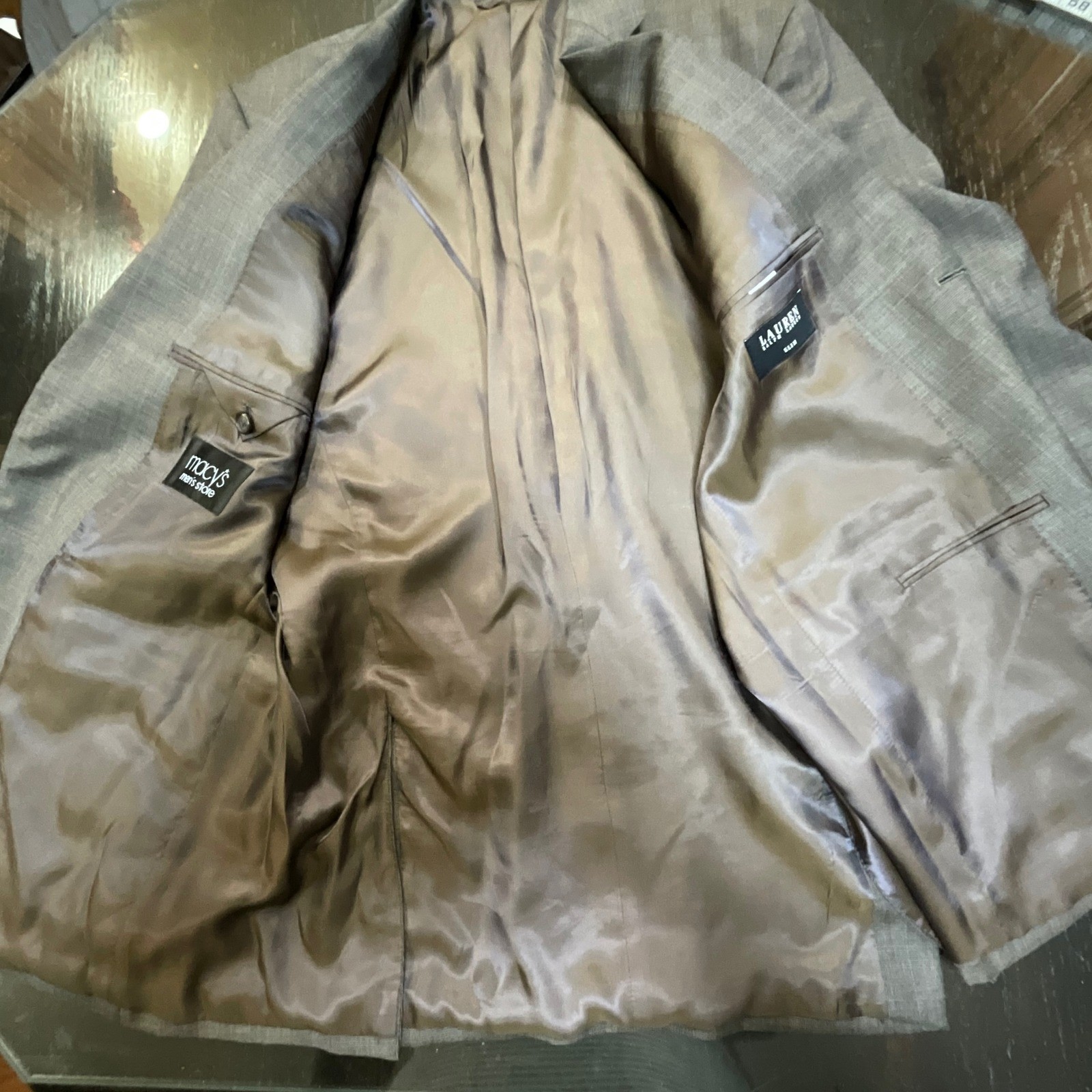 Lauren Ralph Lauren Mens 42R Slim Fit Grey Glen Check Wool Black Label 2 Pc Suit