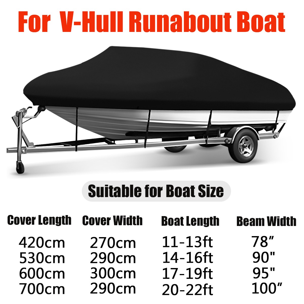 4-Color Trailerable Boat Cover Waterproof Marine Grade For V-Hull Runabout