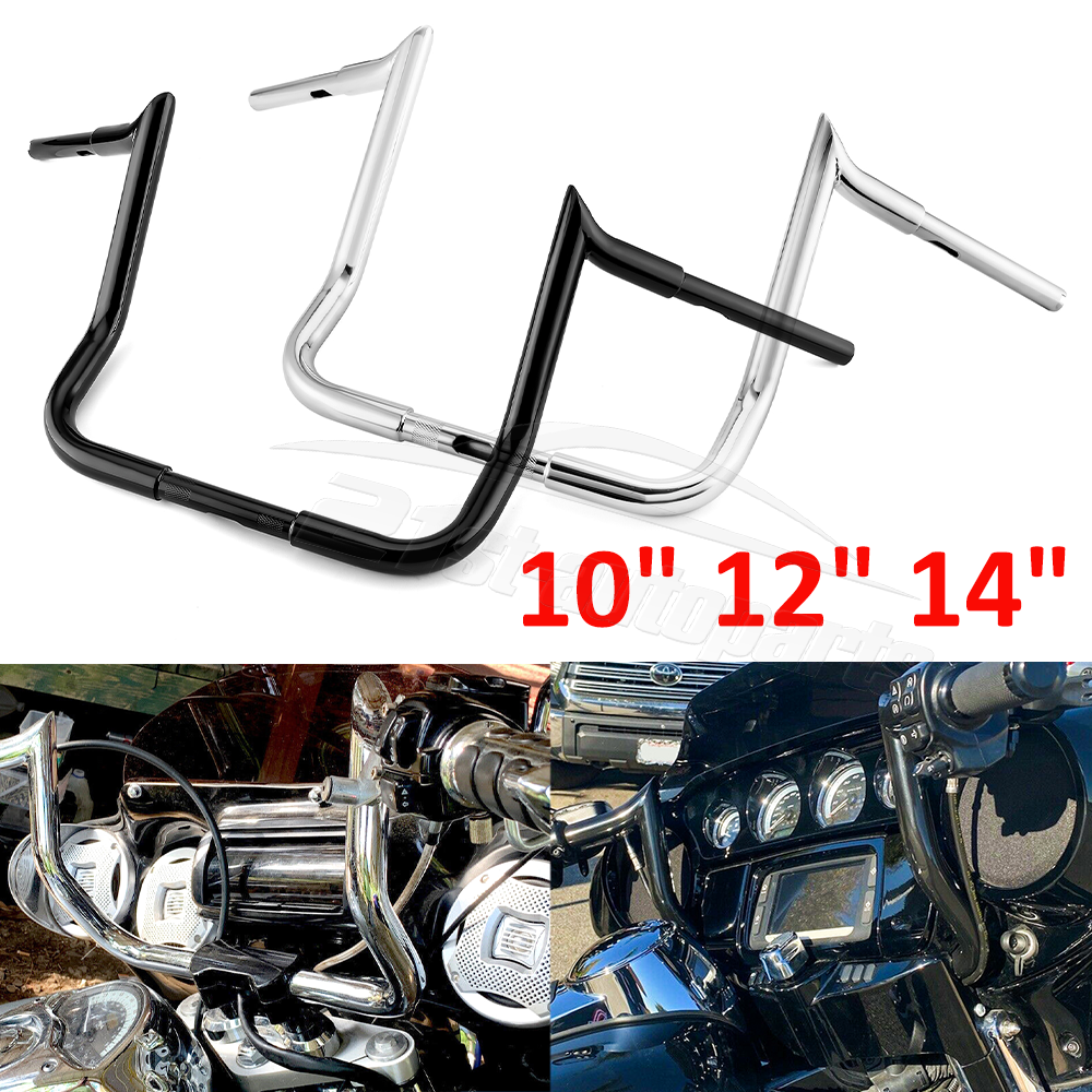 Black Chrome 10" 12" 14" For Harley Street Electra Glide Meathook Bars Handlebar
