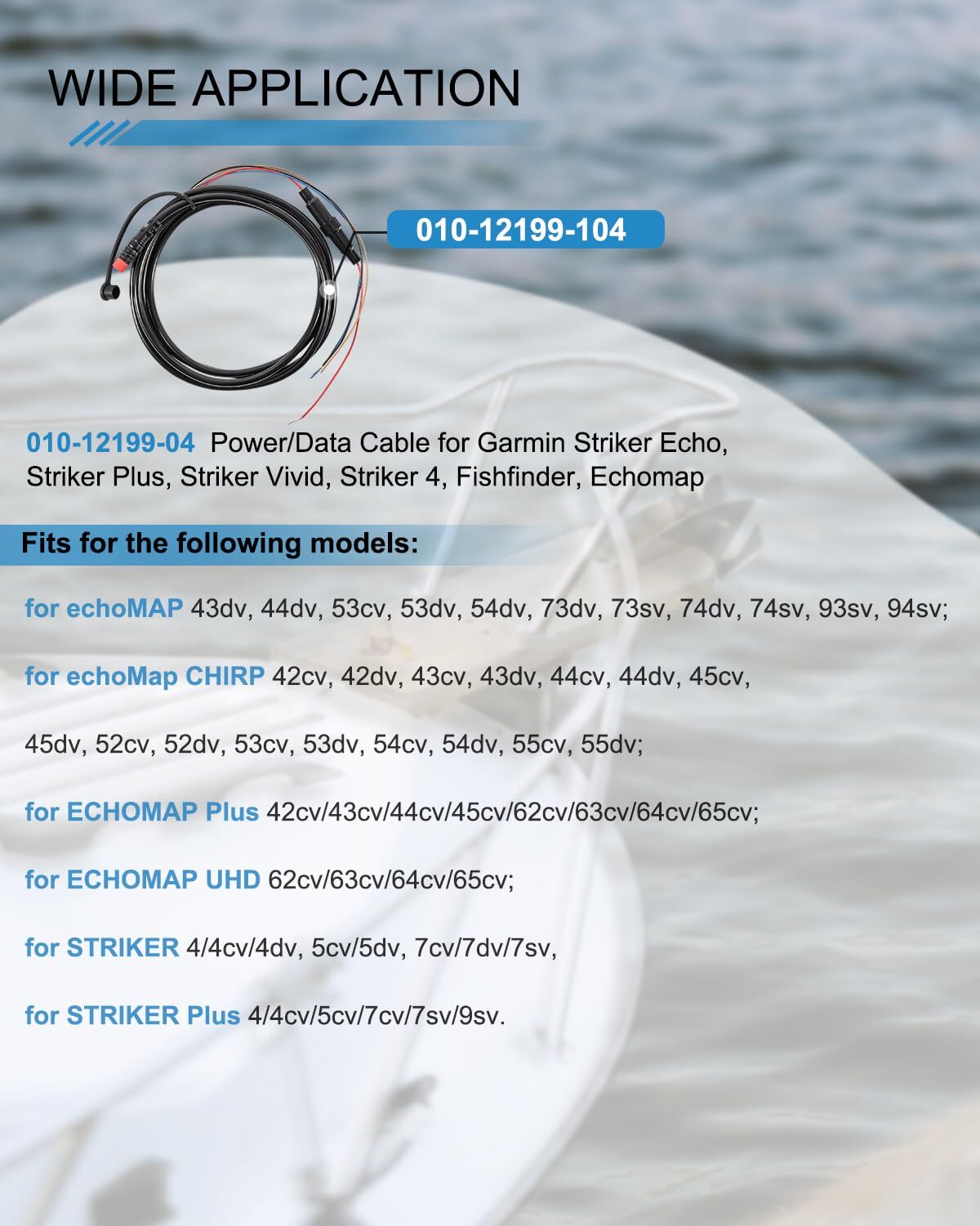 010-12199-04 Power/Data Cable 4-Pin Replaces for Garmin Striker Echo,Echomap