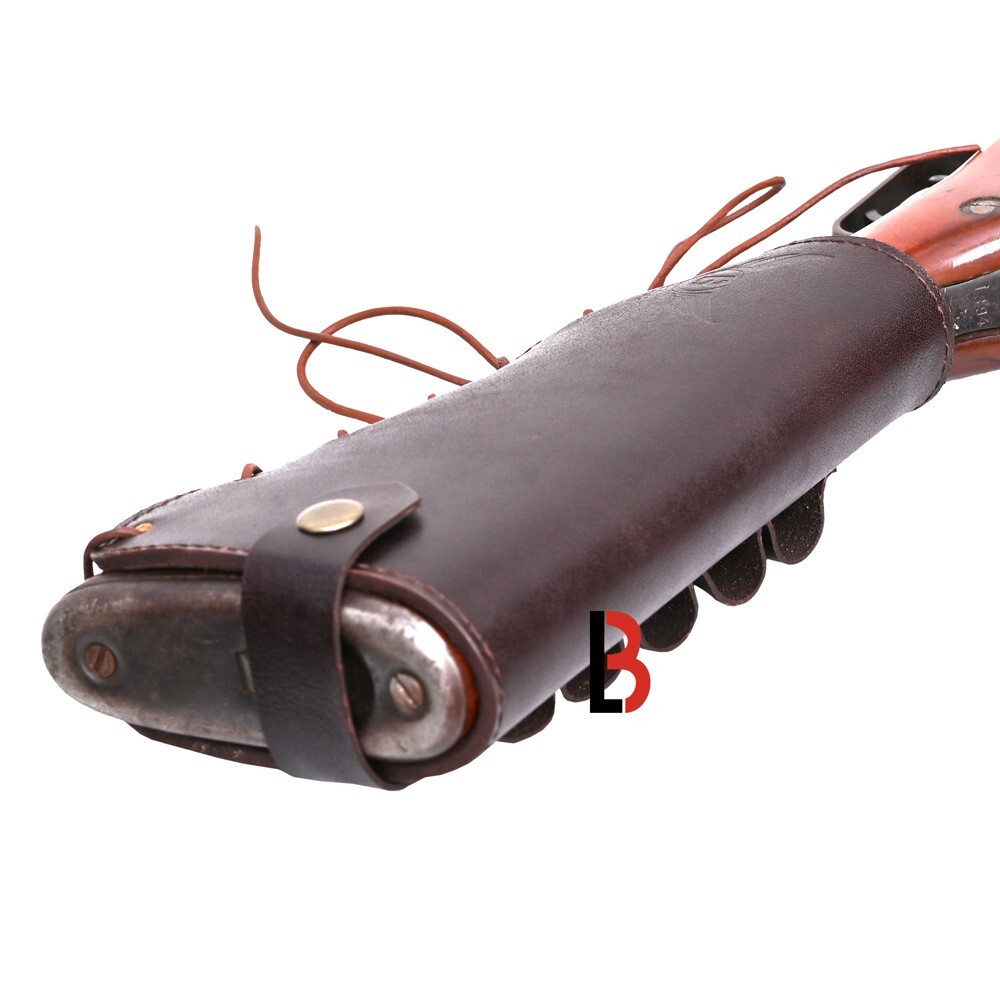 Brown Cowhide Leather Cartridge Holder Buttstock.12 GA Ammo Pouch for Shot Gun