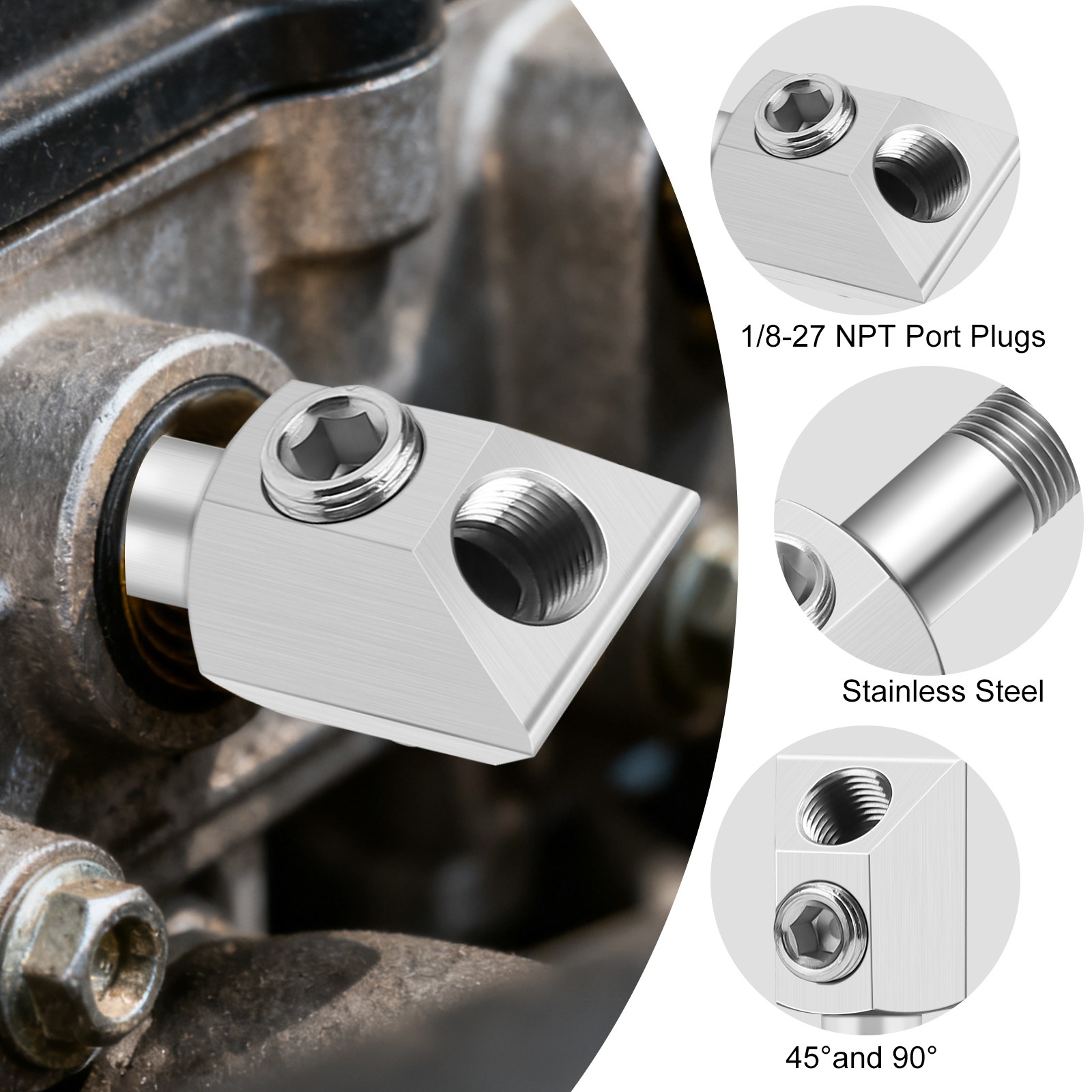 1/8" NPT Oil Pressure Sensor Tee port Thread Adapter for GM/Chevy 305/350 Engine