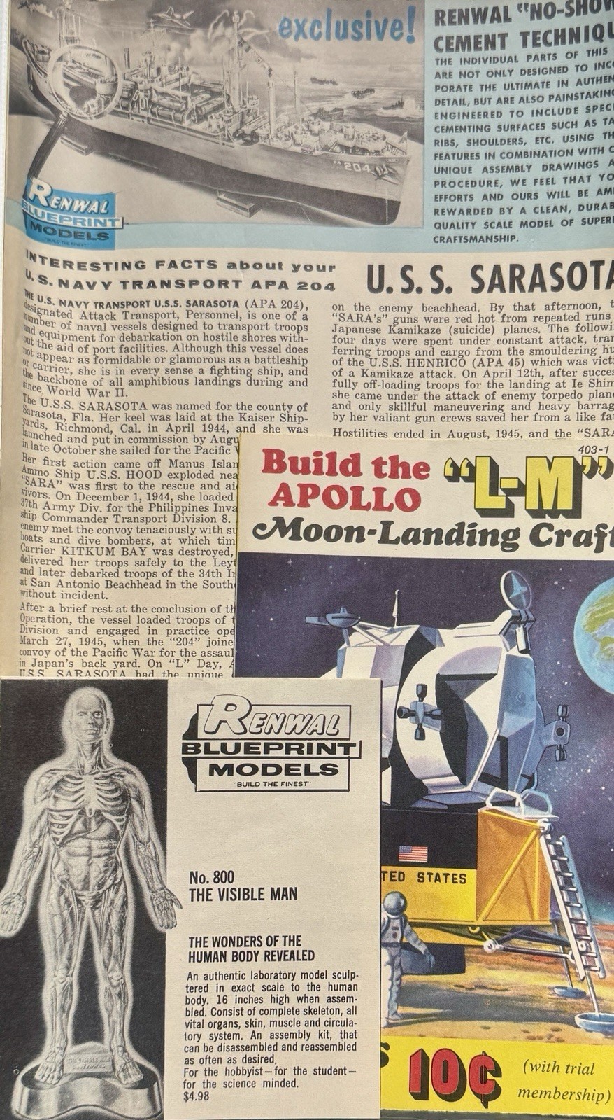 Vintage Rare Renwal 1/500 Attack Transport USS Sarasota Kit SUPER SHAPE