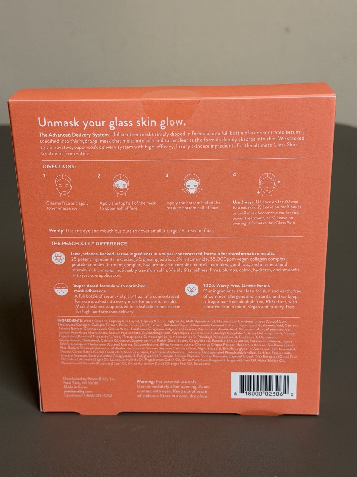 PEACH & LILY Glass Skin Ginseng Collagen Mask Plump Hydrate (Box of 7 Masks) NEW