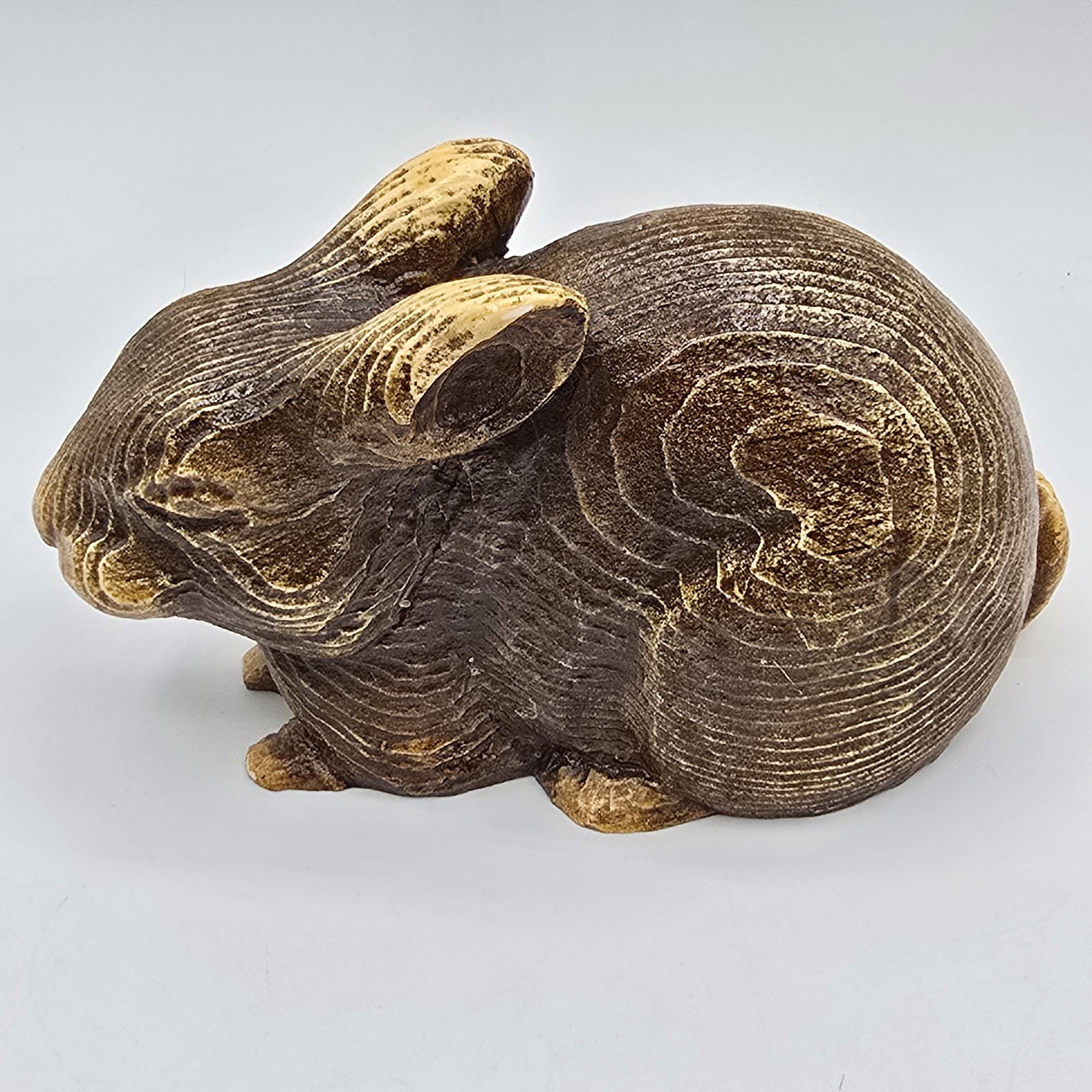 Rabbit Hare Figurine Wood Hand Carved Sculpture Vtg Bunny Easter Signed 80s