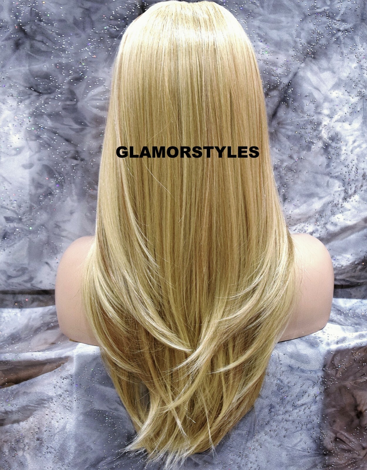 LACE FRONT FULL WIG LONG STRAIGHT LAYERED MIDDLE PART BLEACH BLONDE MIX HEAT OK