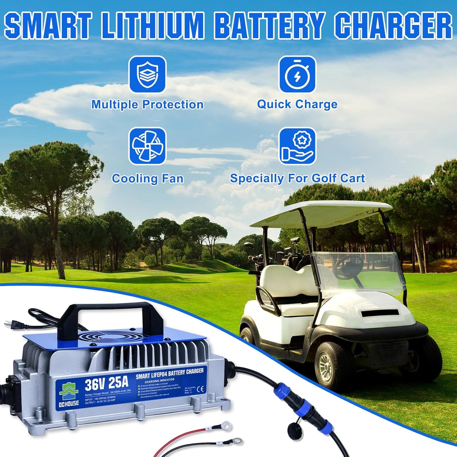 36V 100AH Lithium Golf Cart Battery Bluetooth Trolling Motor RV with 25A Charger