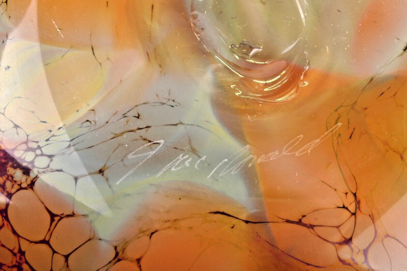 MERIDIAN STREET Art Glass Irish Gold Free Form Basket Hand Blown J. McDonald New