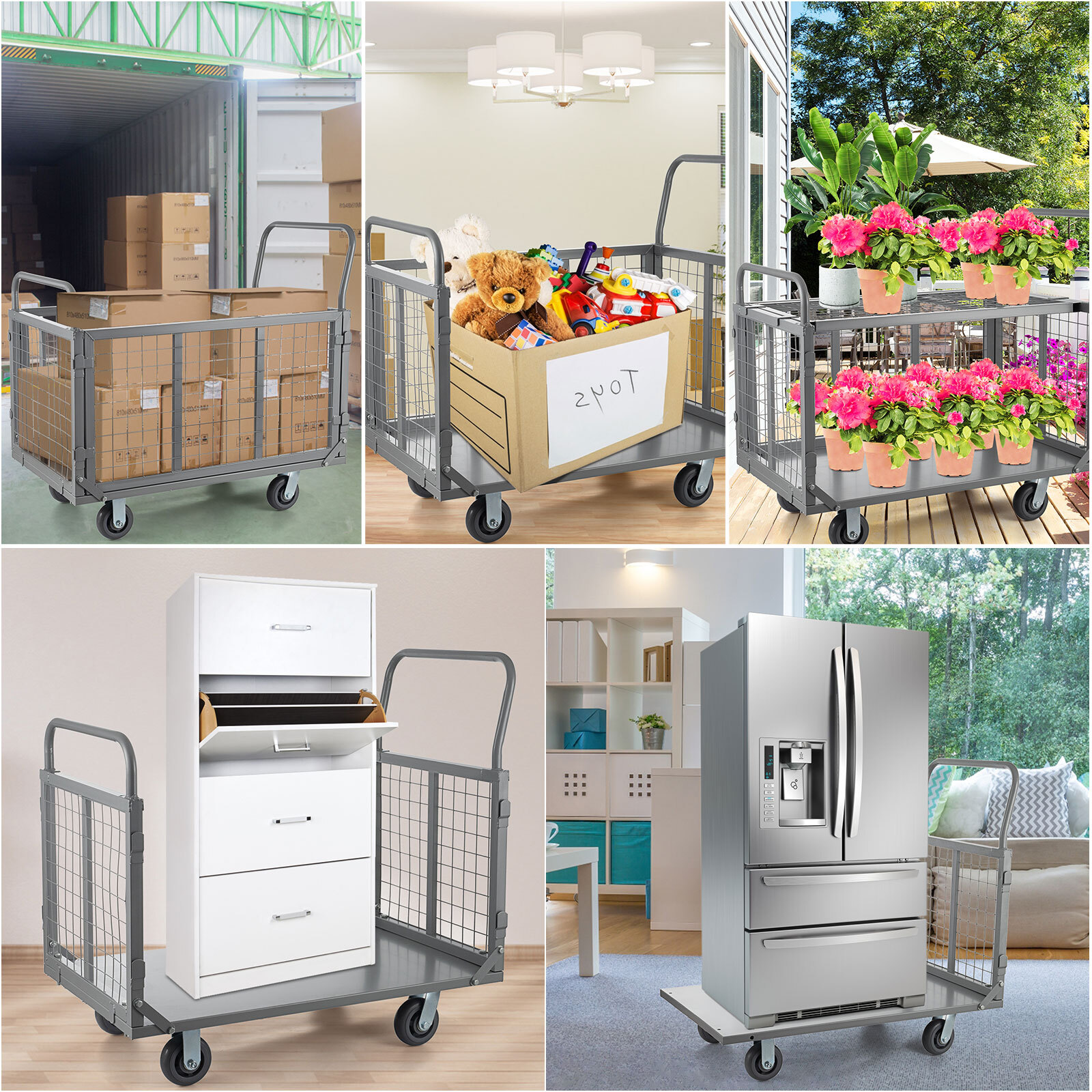 Platform Truck Cart w/ Cage 2000LBS Capacity Folding Hand Truck Dolly