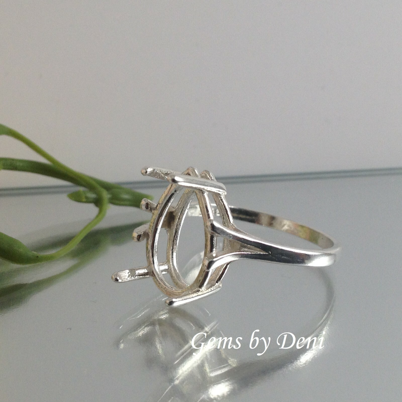 (7x5-20x15mm) Pear Wire Mount Sterling Silver Pre-Notched Ring Setting Size 5-9