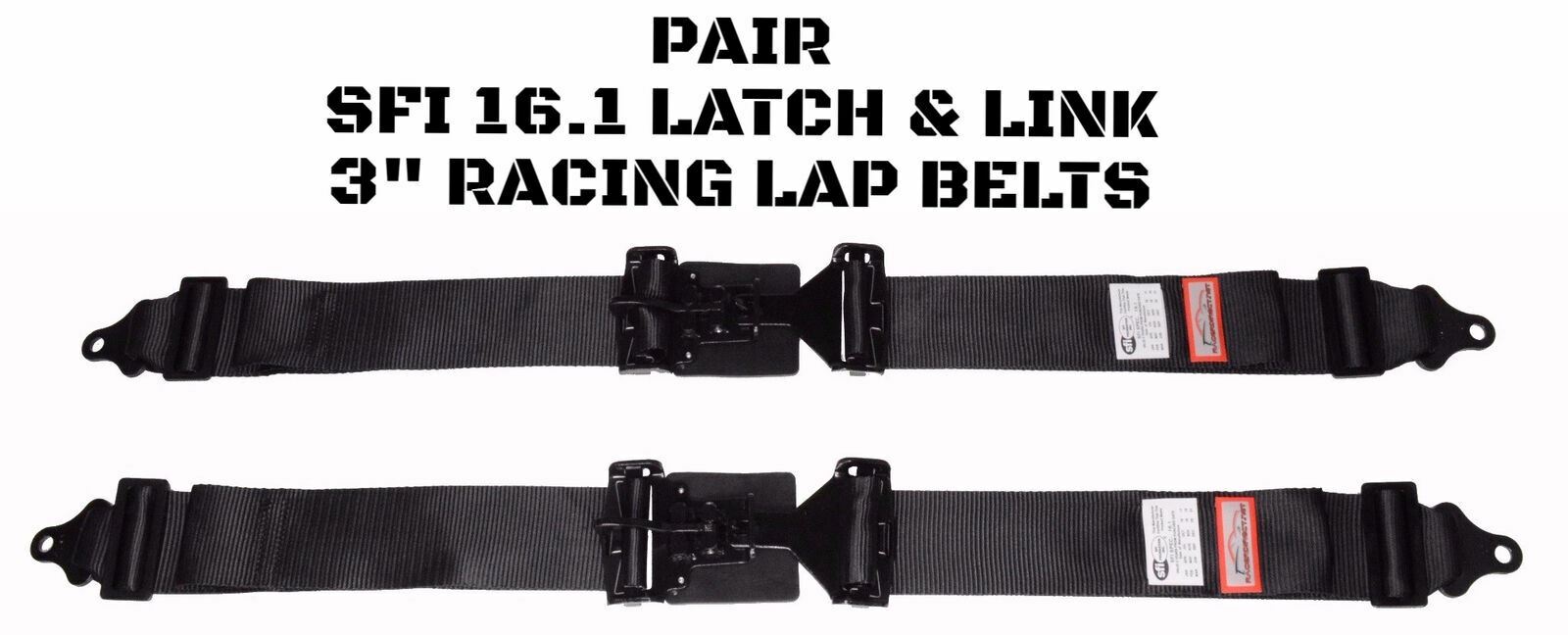 LATCH & LINK PAIR 2 POINT LAP BELTS SIGNATURE SERIES SFI 16.1 BOLT OR WRAP BLACK