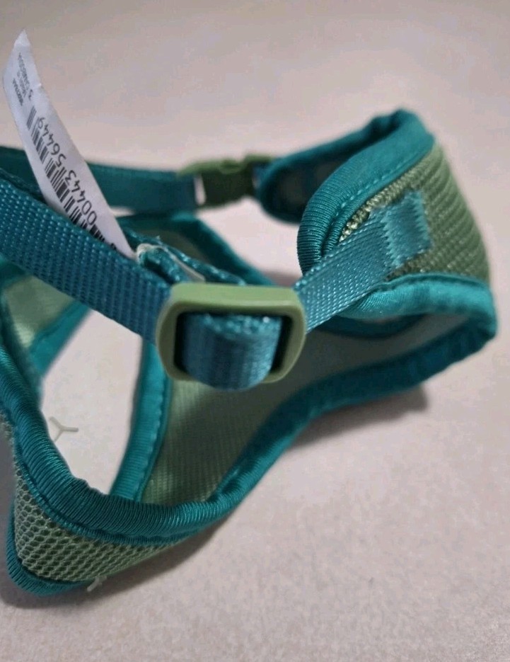 Mesh Cat Harness Adjustable For Cats Blue/Green XS-S Neck 8-12", Chest 12-17"