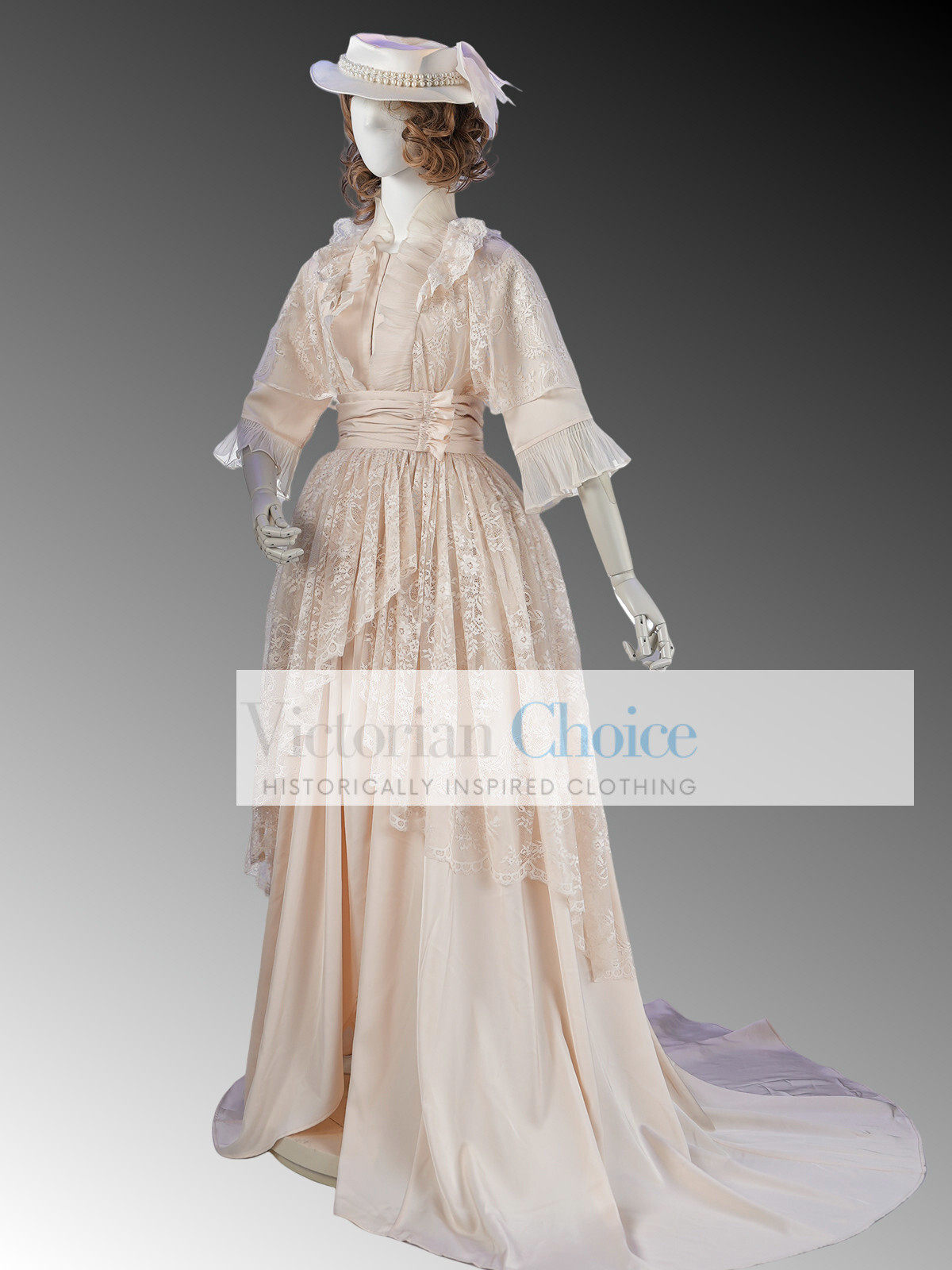 Victorian Edwardian Lace Overlay Wrapper Wedding Dress Vintage Bridal Gown 841