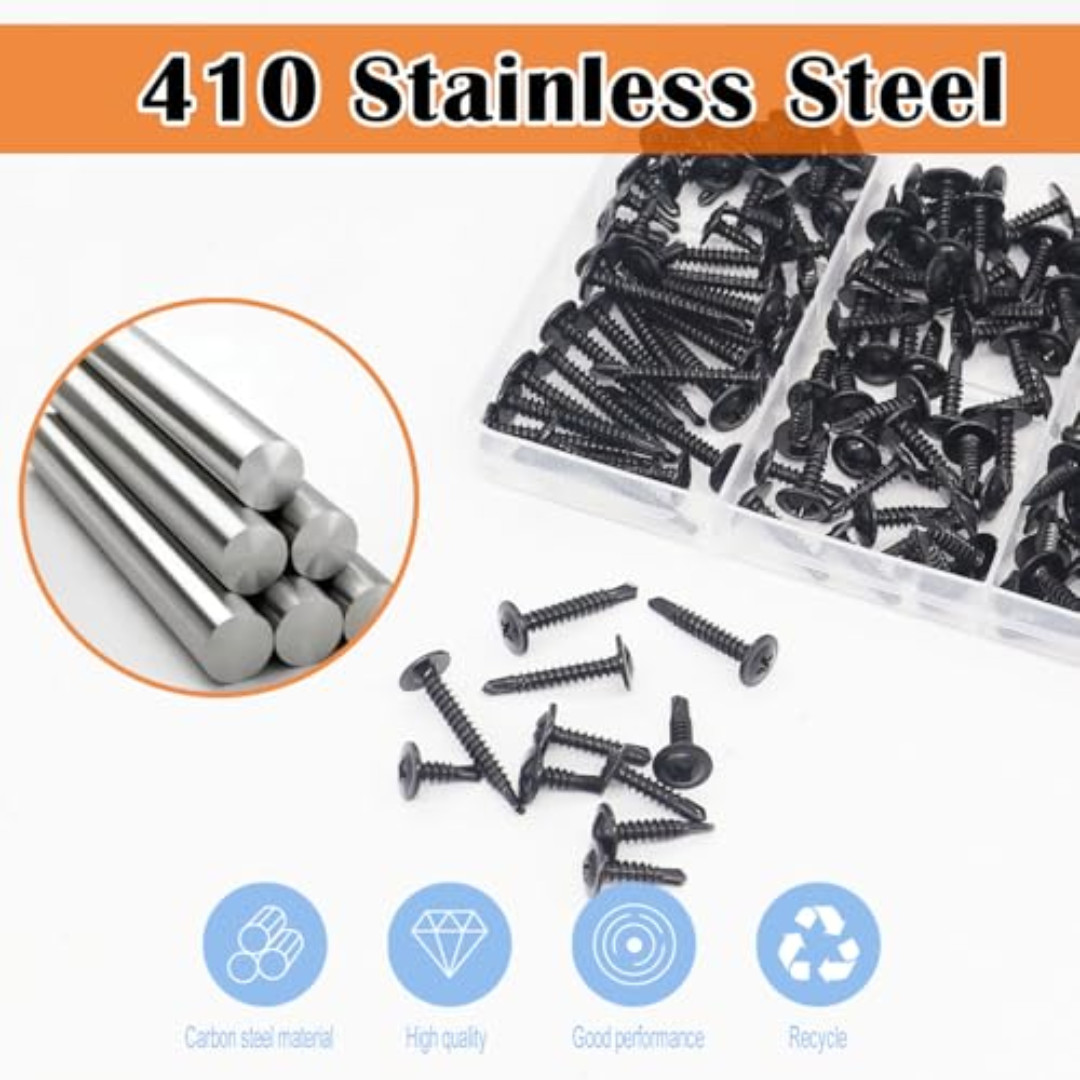 180pcs #8 Self Tapping Screws for Metal, Sheet Metal Screws, 410 Stainless Steel