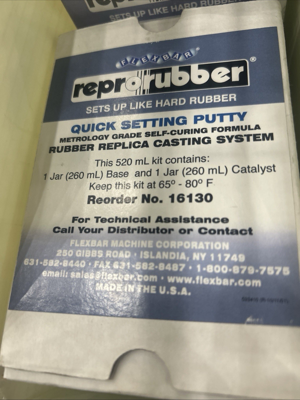 NEW Reprorubber Flexbar 16130 Quick Setting Putty 1 3/4lb 520ml Kit