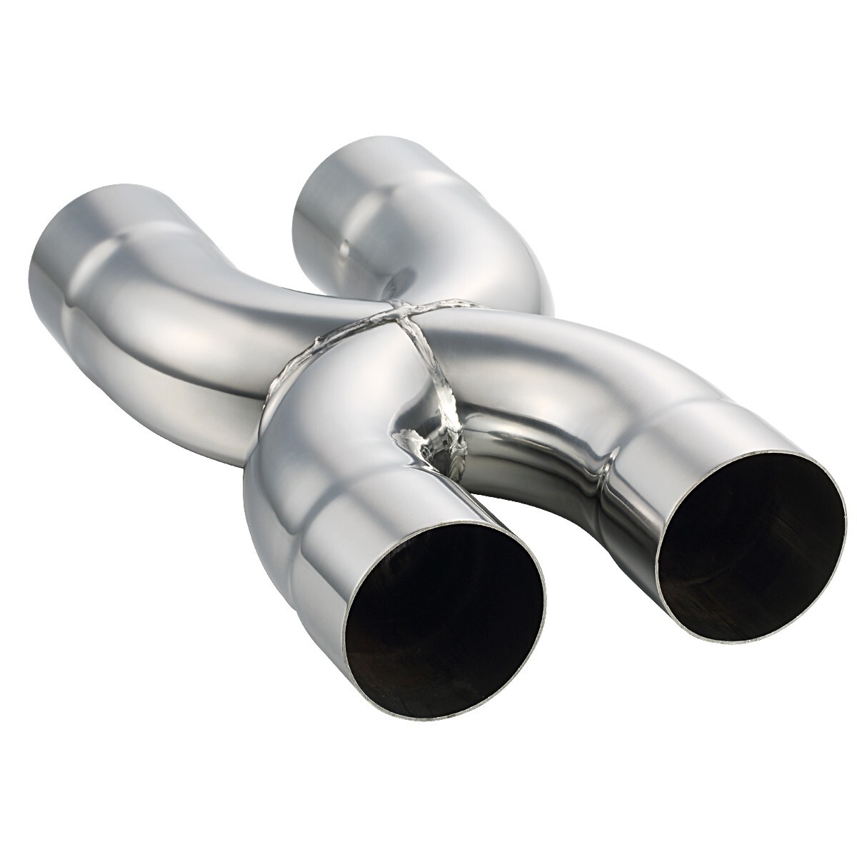 Stainless Steel Polished X-Pipe 2.5" Inlet, 2.5" Outlet, 12" Overall Length