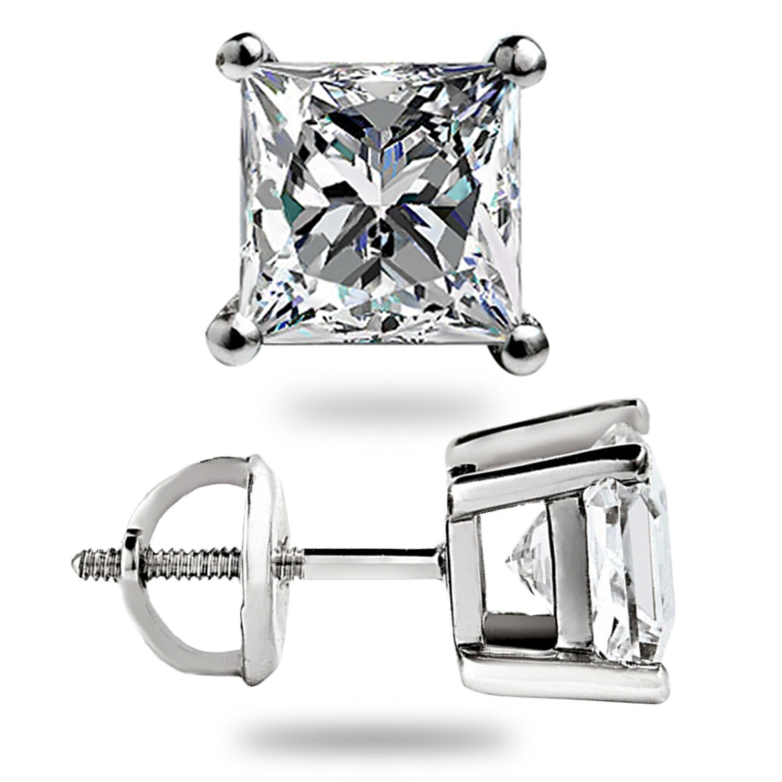 3 Ct Princess Cut FL/D GRA Real Moissanite Stud Earrings 14K White Gold 6.5 Gift