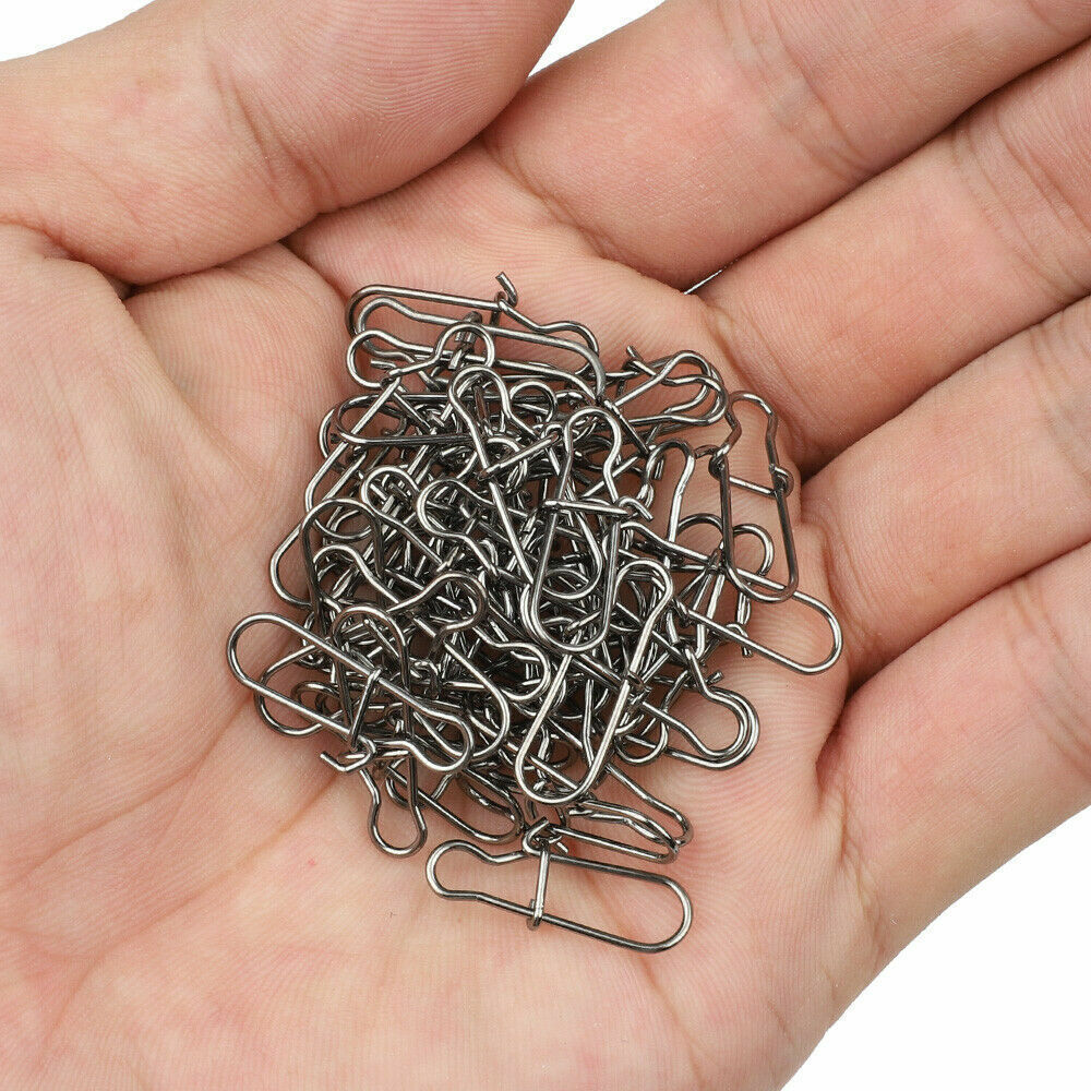 100PCS Fishing Snaps Fastlock Clips Lures Barrel Swivels 00#-6# Stainless Steel