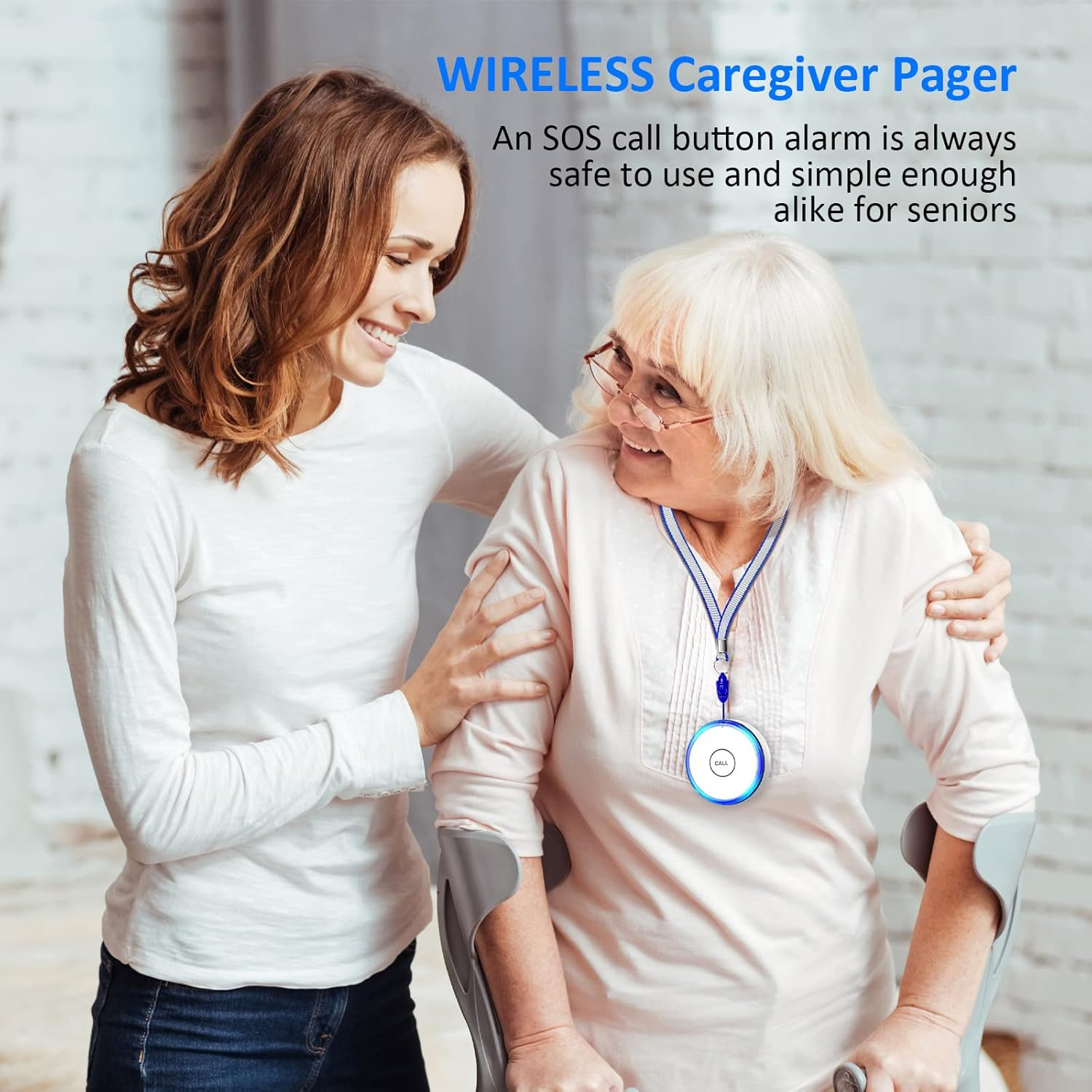 Caregiver Pager, Wireless Call Button for Seniors/Elderly at Home, 2 SOS Button
