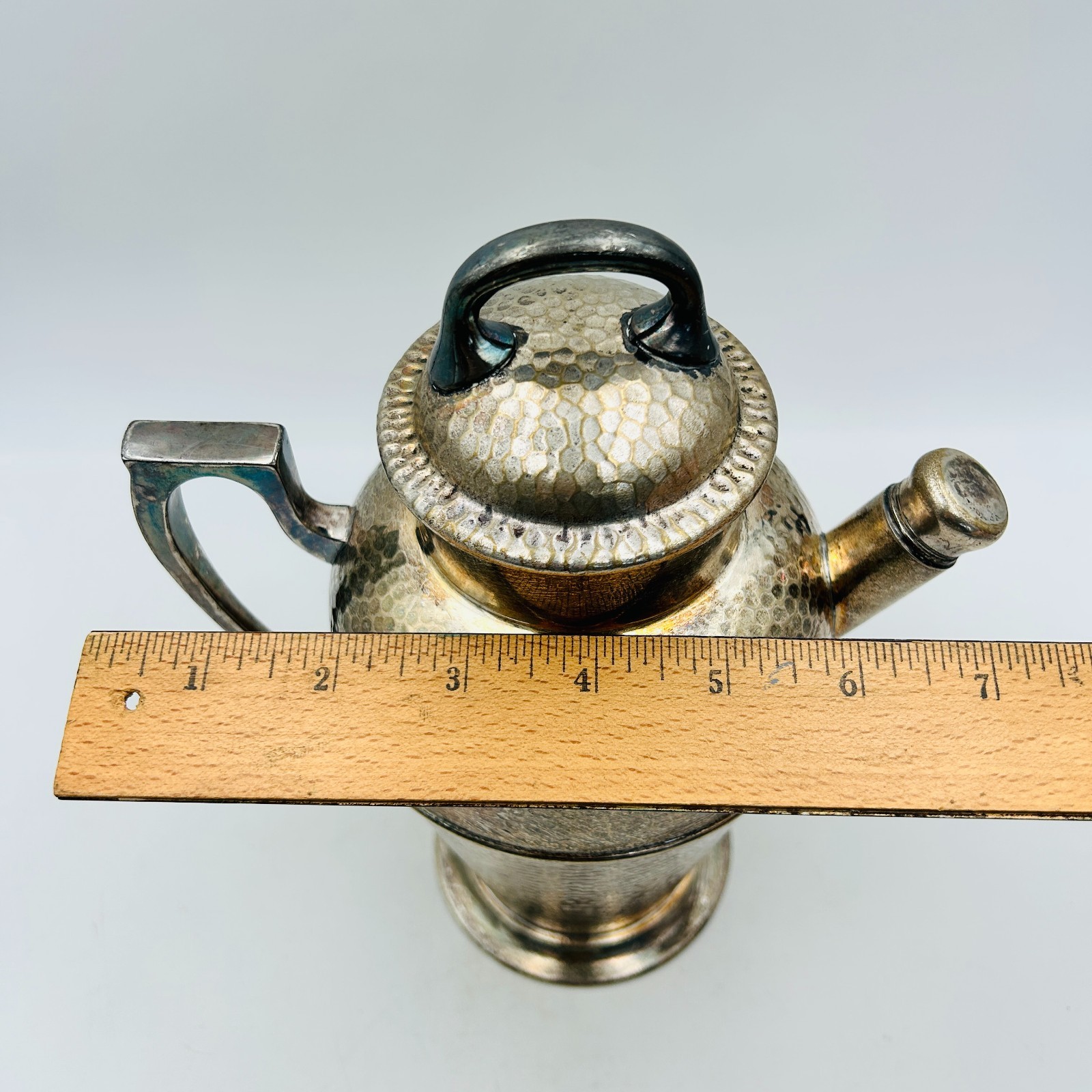 Art Deco Hammered Nickel Silver Plated Cocktail Martini Shaker Cork Lid Cap VTG