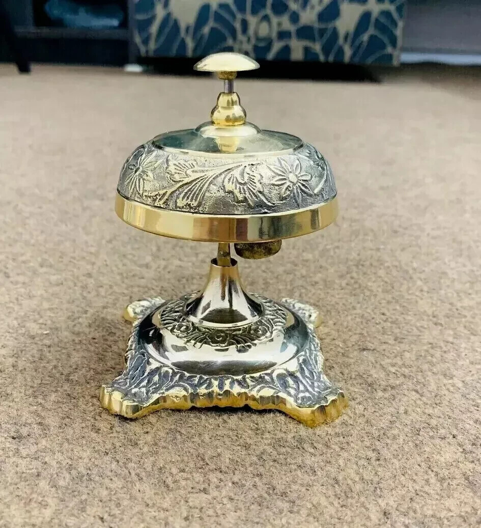 Table Desk Bell Antique Vintage Brass Hotel Service Ornate Reception Counter