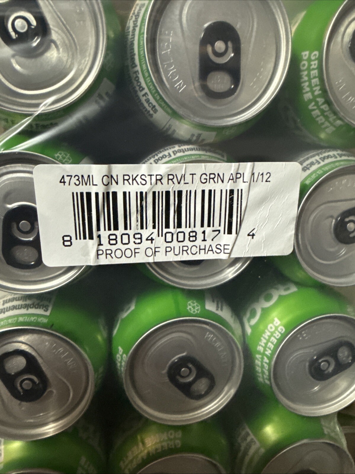 12 Cans of Rockstar Revolt Green Apple Flavored Energy Drink 473ml / 16 oz Each