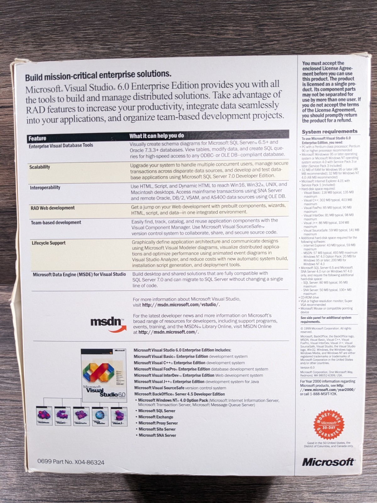 Microsoft Visual Studio 6.0 Enterprise Edition 628-00404 Retail Box Complete NOB