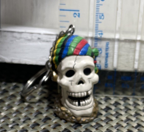 2012 Movie Treasure Island Souvenir Keychain Skull Head W/Multi Colored Bandana