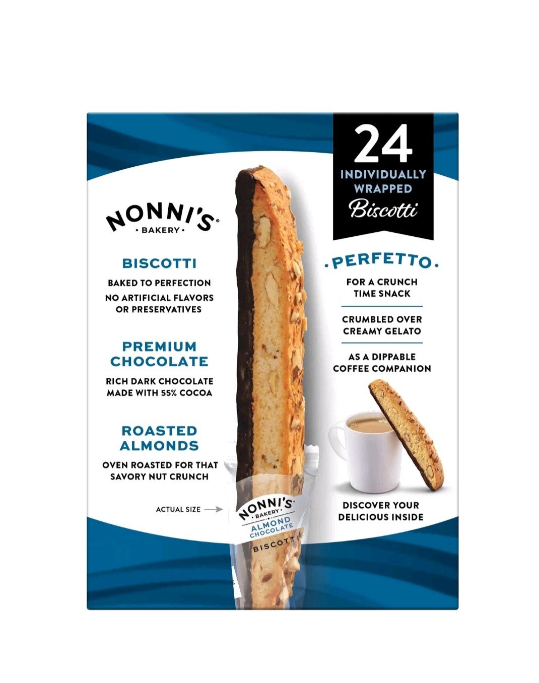 Nonni's Almond Chocolate Biscotti 24 Count Box –1lv 15.2 Oz FREE SHIPPING
