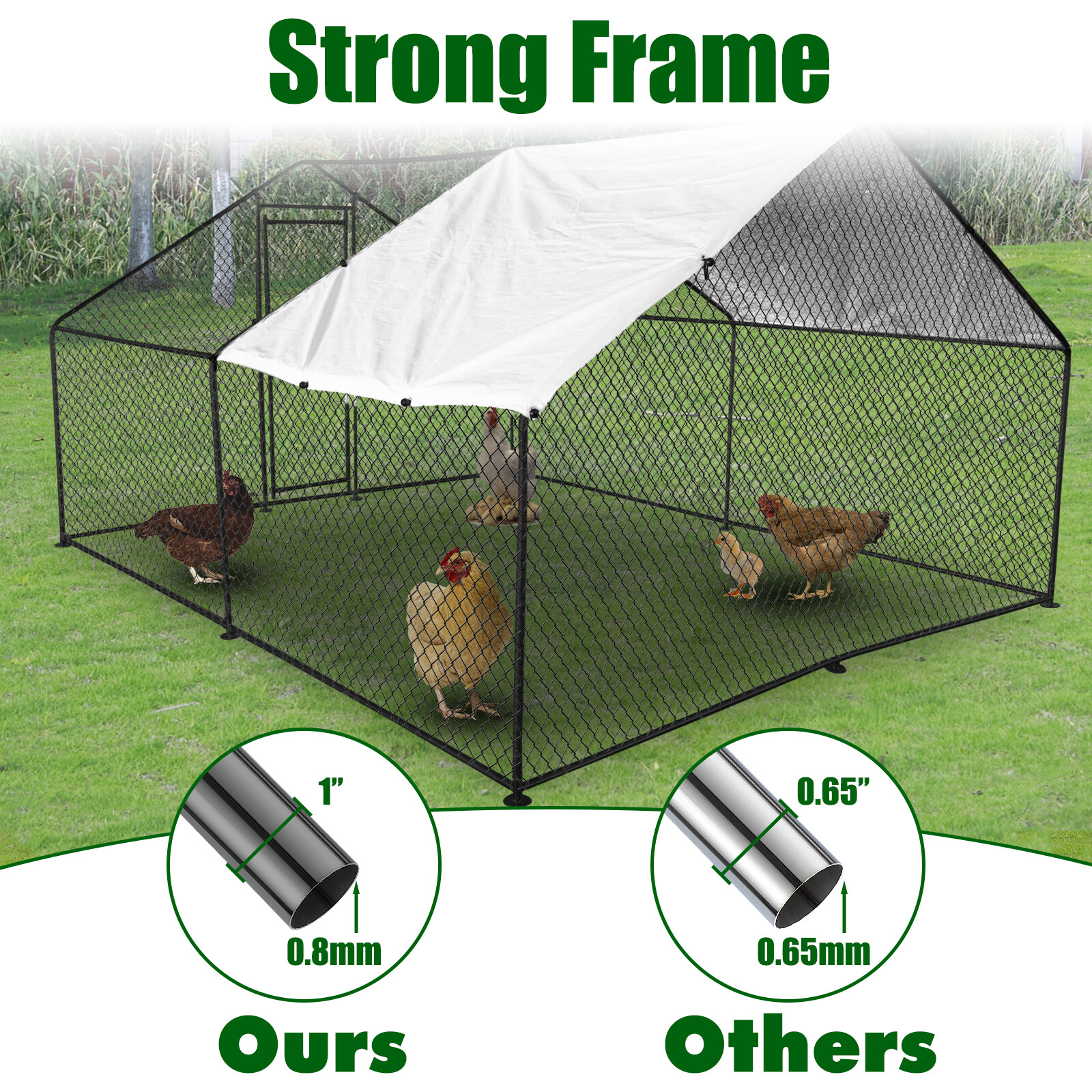 10x10x6.6 ft Large Metal Chicken Coop Walk-In Chicken Run Peaked Roof Farm Yard