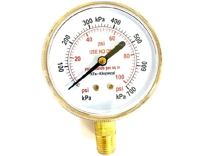 Pressure Gauge 2.5” Low Pressure for Oxygen Regulators 0-100 P.S.I. 2.5-100