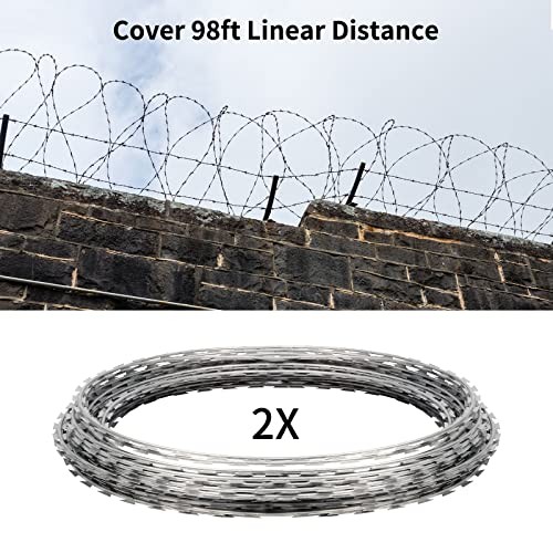 Razor Wire Galvanized Barbed Rope, 98 Feet Razor Ribbon Barbed Wire, 98Ft