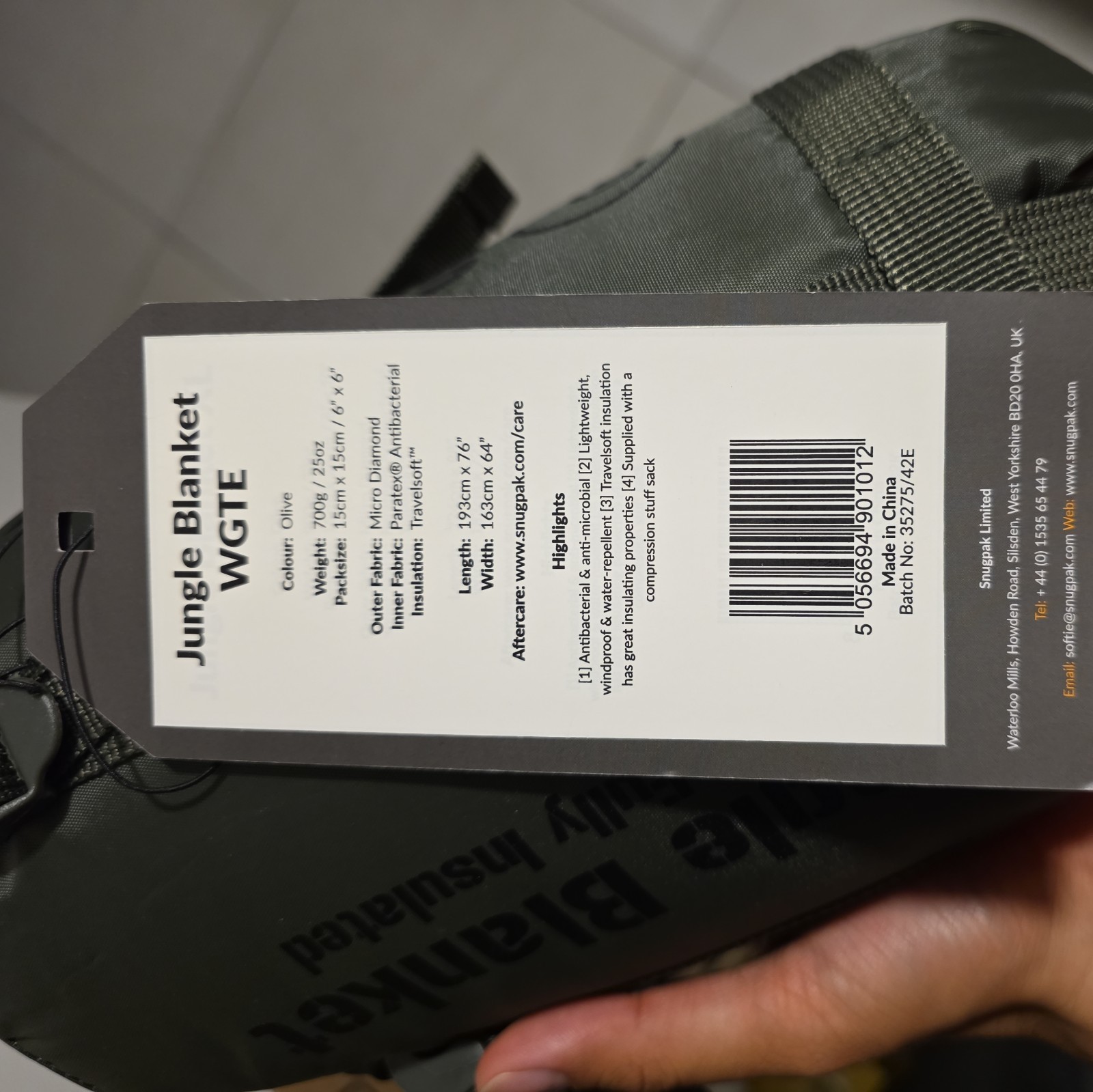 Snugpak Jungle Blanket Olive Measures 76"L x 64"W. A warm, lightweight, less bul