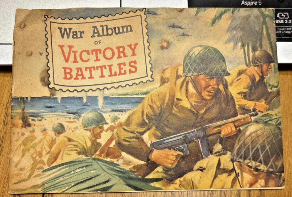 VTG 1945 WAR ALBUM OF VICTORY BATTLES 20 STAMPS COMPLETE GENERAL MILLS WWII