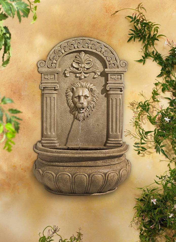 Lion Face Rustic Outdoor Wall Water Fountain 31-inch New