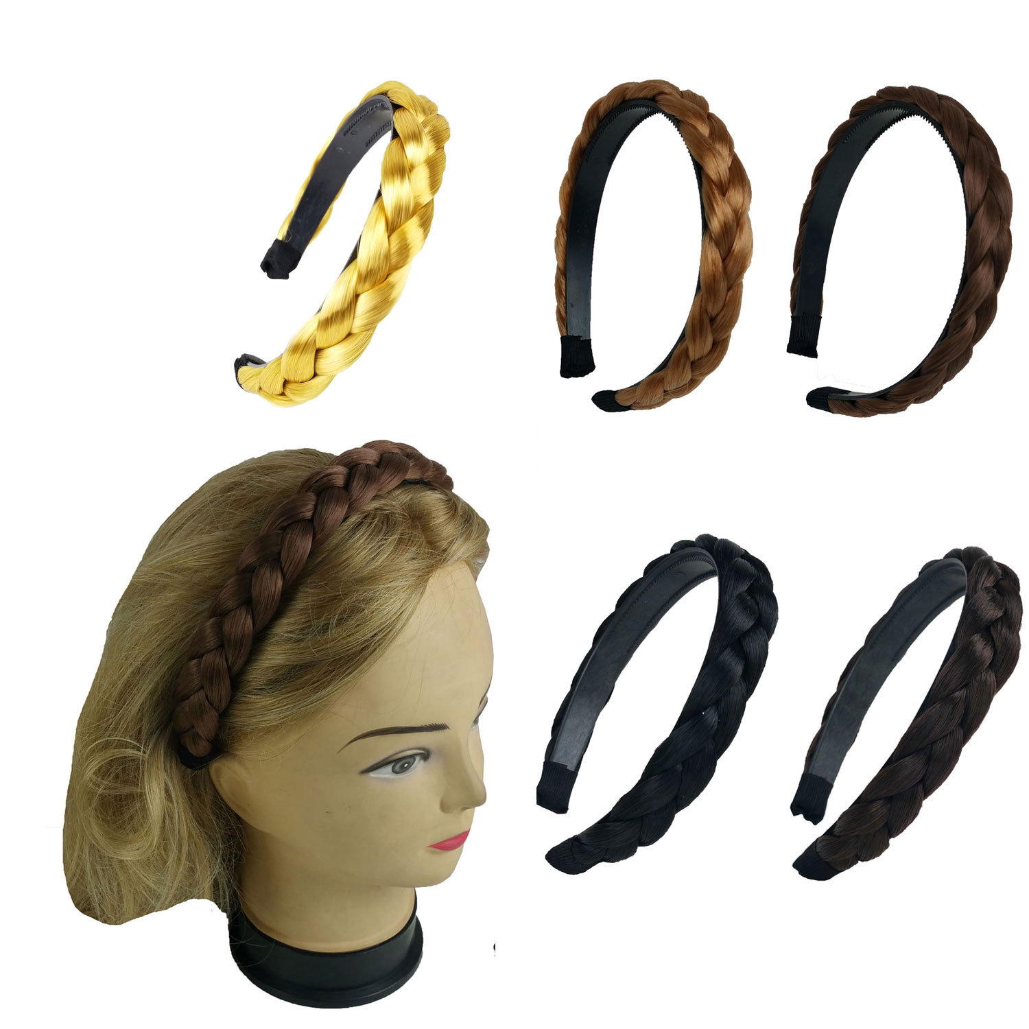 Hair Headband Braided Plaited Headband Synthetic Hairband for Women Girls