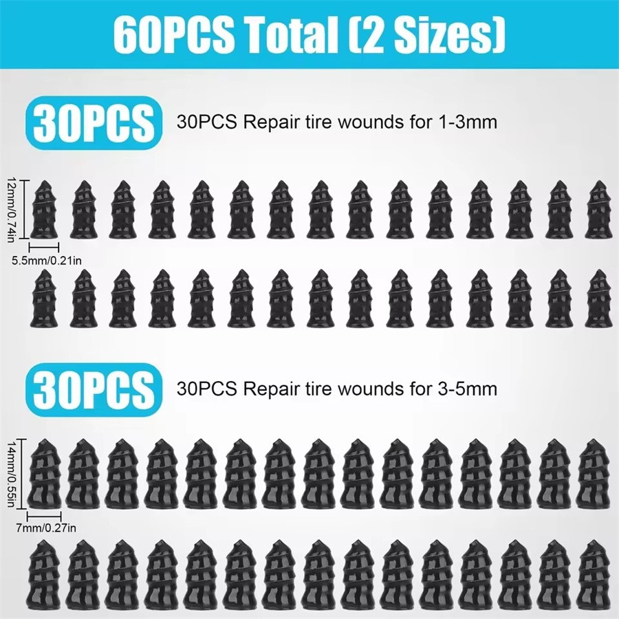 100PCS Tire Repair Screws Kit With Screwdriver 3 Sizes Rubber Plugs Flat Tires