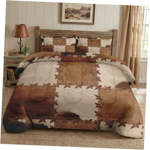 Size Comforter Set with 2 Pillowcases, Vintage Retro Full Vintage Cowhide