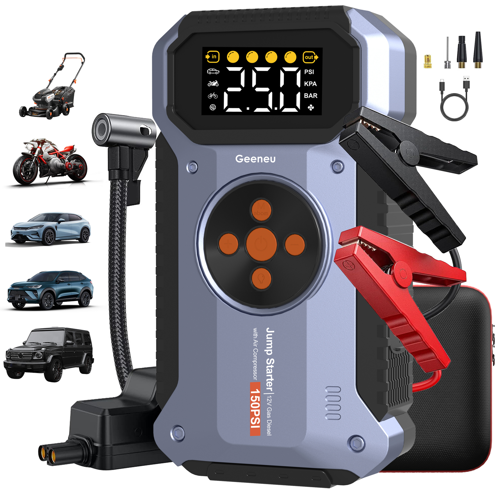 Geeneu Jump Starter with Air Compressor, 8000A Portable Car Battery Booster 12V