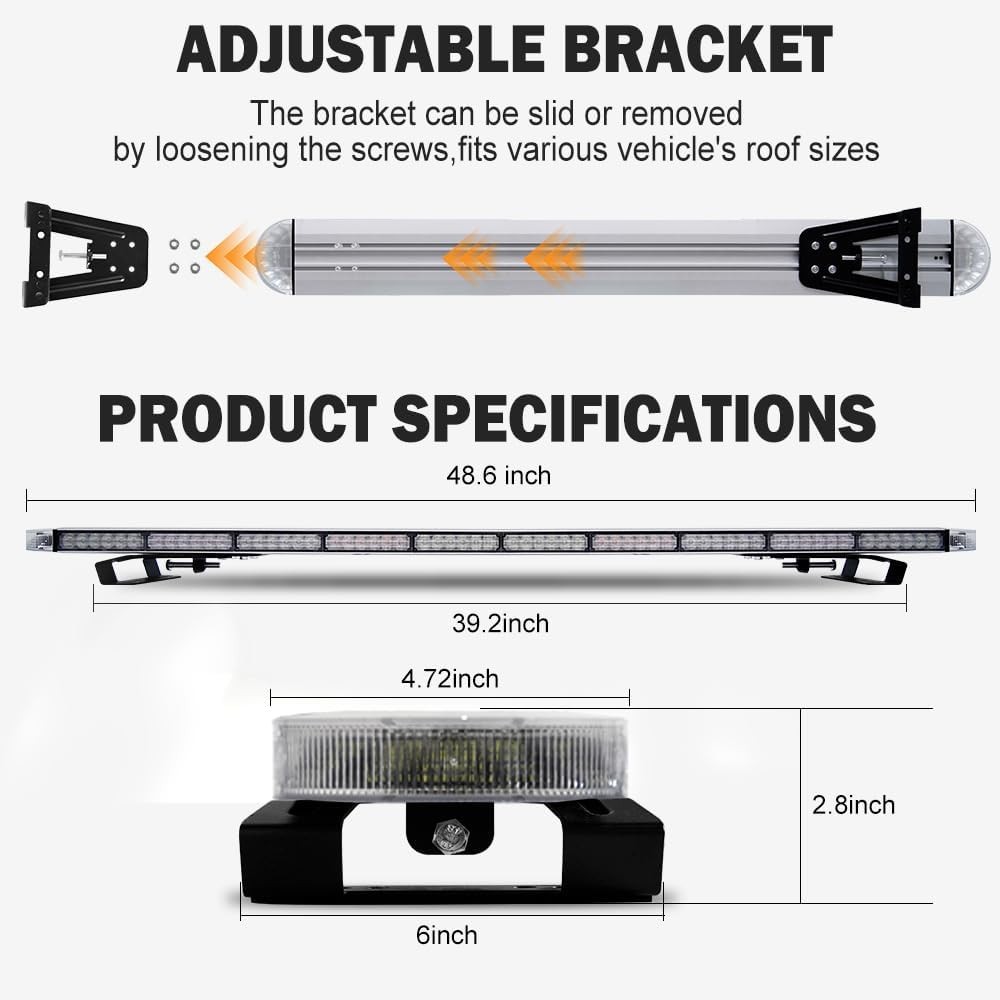 49" Low Profile Rooftop Emergency Strobe Lights Bar Warning Flashing TOW Tractor
