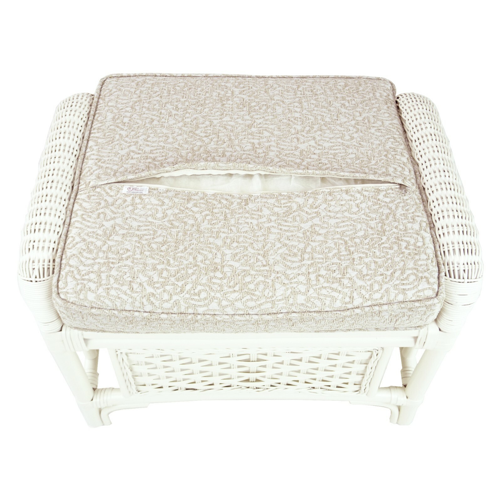 Natural Rattan Wicker ECO Handmade Alexa Ottoman Footstool White w/Cushion