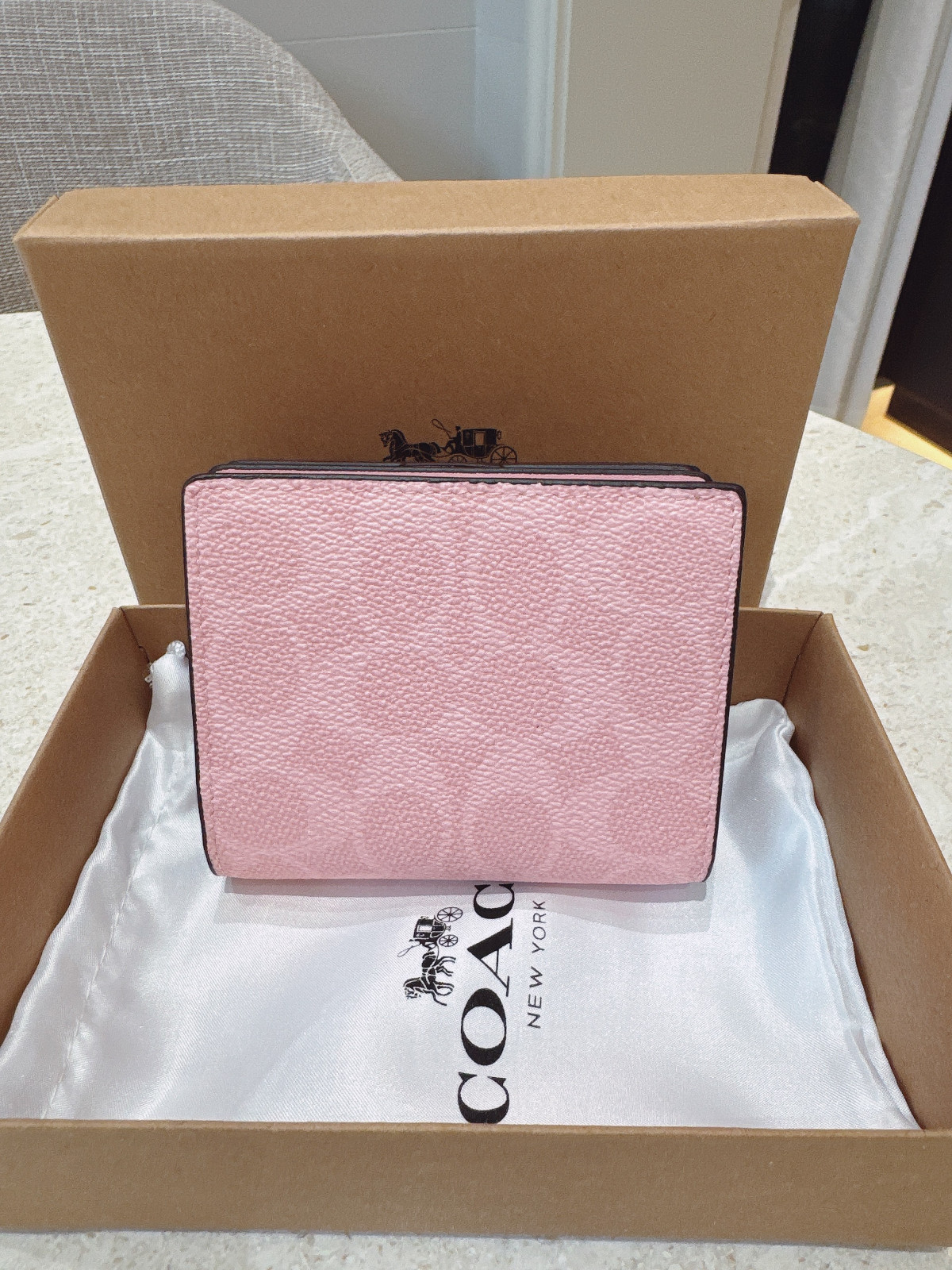 New Coach khaki / Snap CBN32 Wallet In Signature Canvas in Powder Pink