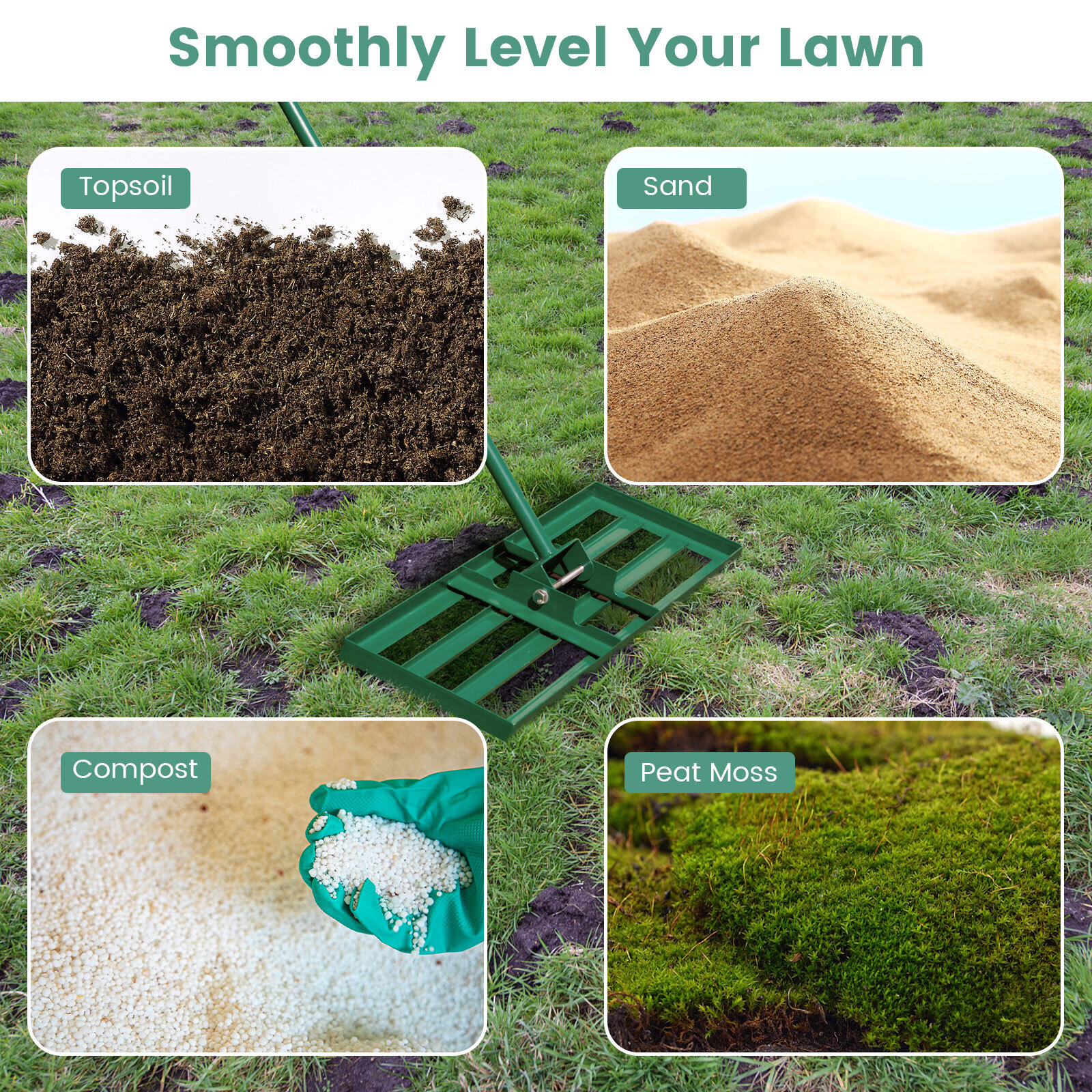 Lawn Leveling Rake 30" x 10" Level Lawn Tool Landscape Rake for Garden Farm