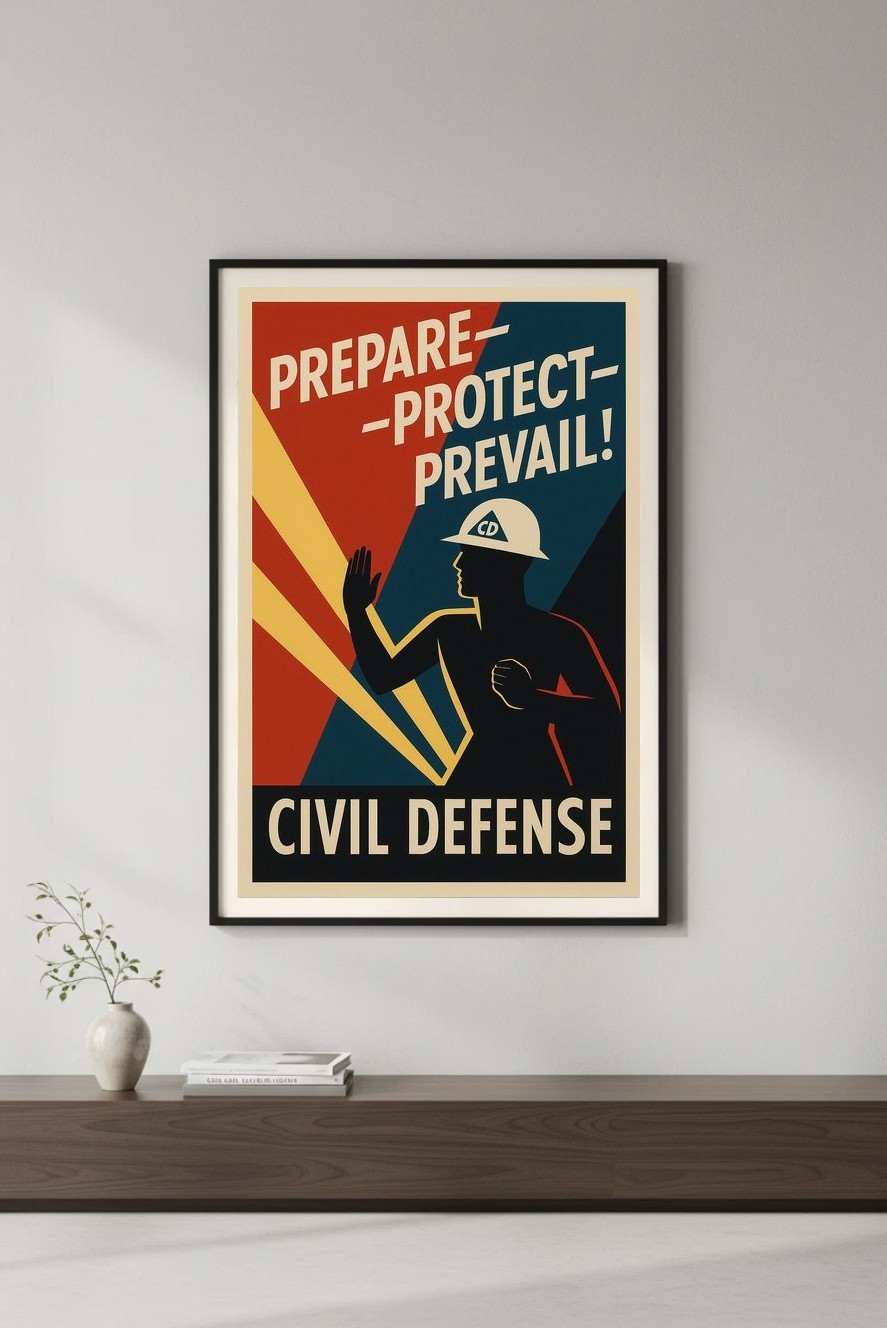 1950s Civil Defense Poster - Prepare, Protect, Prevail - 24x36 RARE Reprint