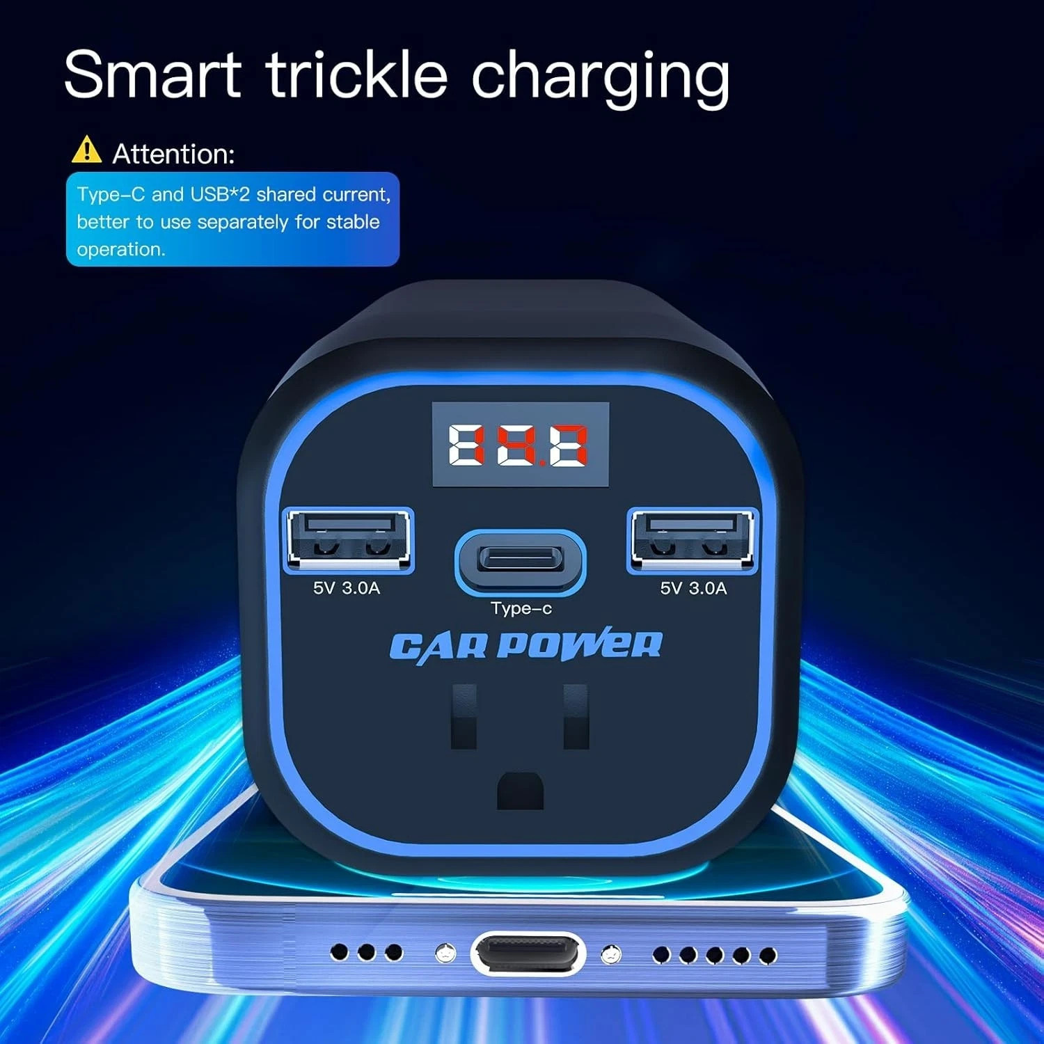 200W Car Power Inverter, Car Outlet Adapter 12V to 110V, Car Outlet Adapter with